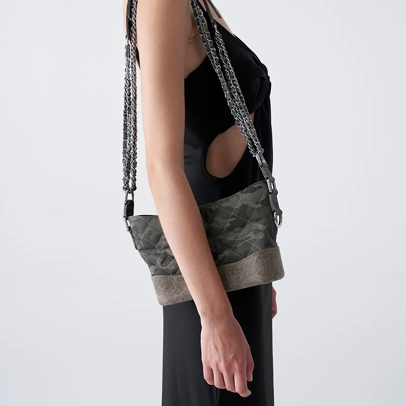 Margin Goods Yarn Khaki Fabric Hobo Bag, Crossbody Bag, Shoulder Bag Large Size Women's Camouflage-4