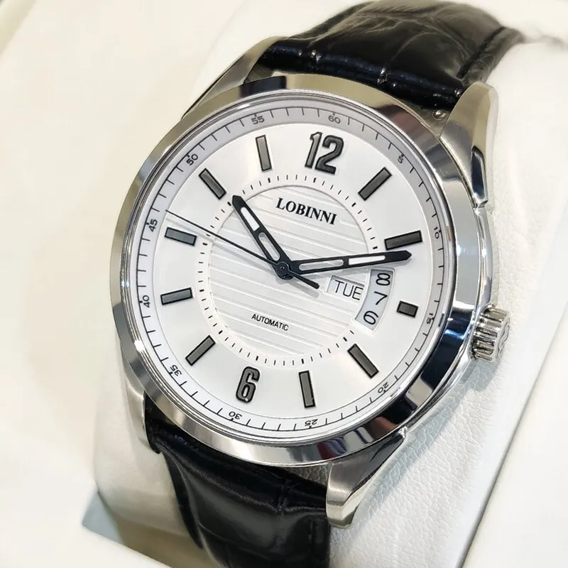 LOBINNI L Automatic Mechanical Movement Genuine Leather Strap Watch Men's Watches Silver Dial-6