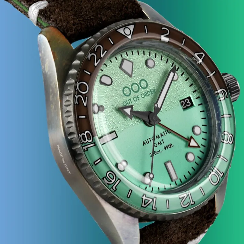 OUT OF ORDER Wrist Watch Automatic Mechanical Movement Leather Watch Bands Green Dial Unisex OOO.001 25.AE-3