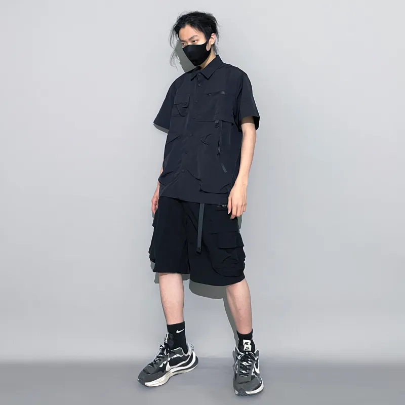 VIP Solid Color Workwear Multi Pocket Design Short Sleeved Shirt Men's-5