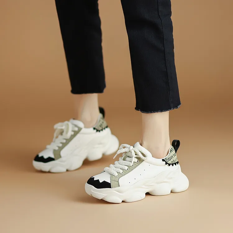 Rosa Bianca Chunky Sneakers Women's Low Top White Green/Milk Tea-1