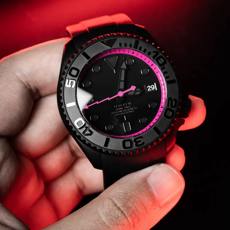 VENCREW Radar[Macho Pink] Automatic Mechanical Movement Watch Unisex Black Dial-2