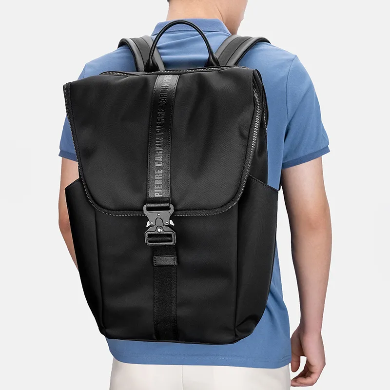 PIERRE CARDIN Nylon Laptop Bag, Travel Bag, Backpack Large Size Men's Black-7