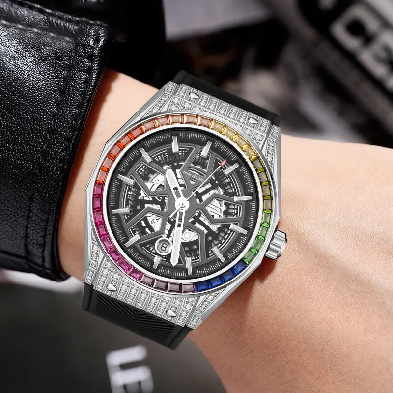 HANBORO Big Explosion Collection Automatic Mechanical Movement Watch Men's Watches Cut-Out Dial HBR9010-CH-3