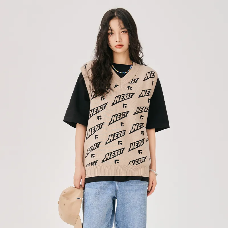 NERDY Loose Fit Vest Fall Unisex Khaki-2
