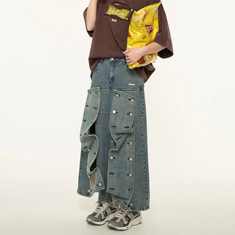 MAMC Denim Long Skirts Women's Blue-3