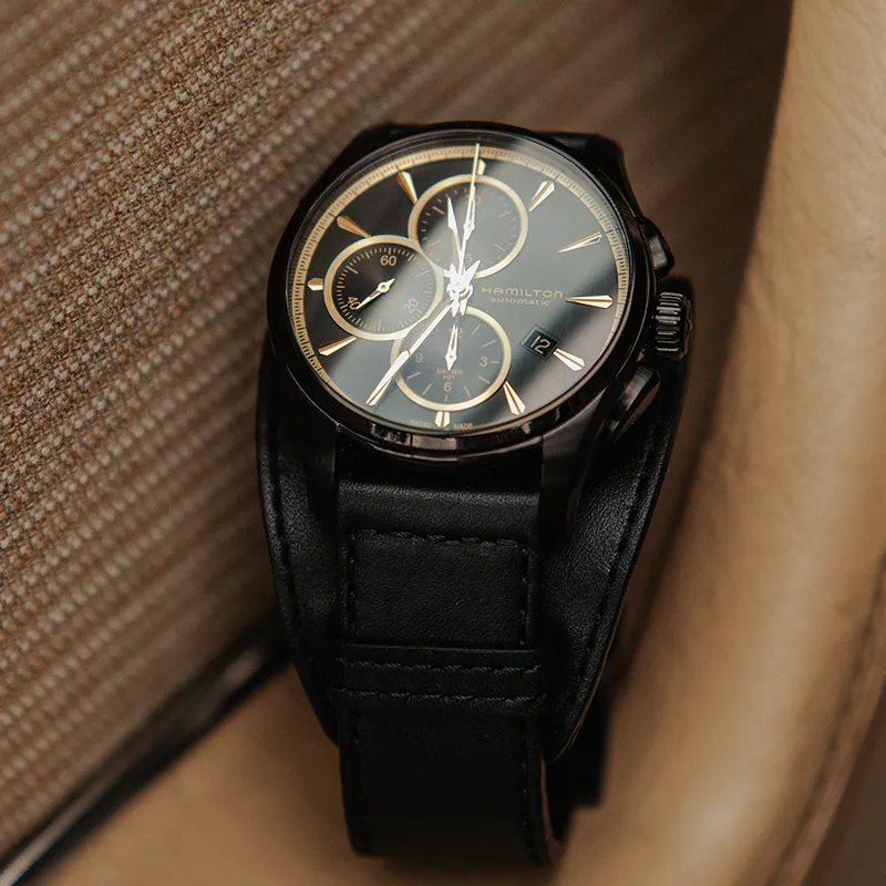 HAMILTON Jazz Series Automatic Mechanical Movement Unisex Watch 42mm Black Dial Stainless Steel Case Cow Leather Strap-2