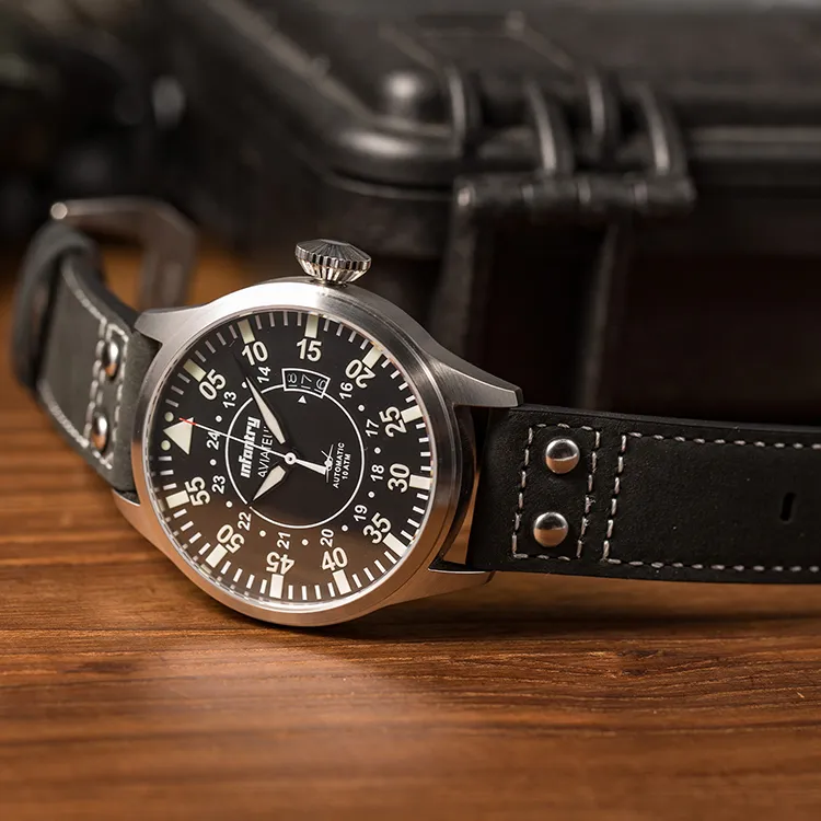 INFANTRY Pilot Collection · Explorer Mechanical Movement Genuine Leather Strap Watch Men's Watches Black Dial-3