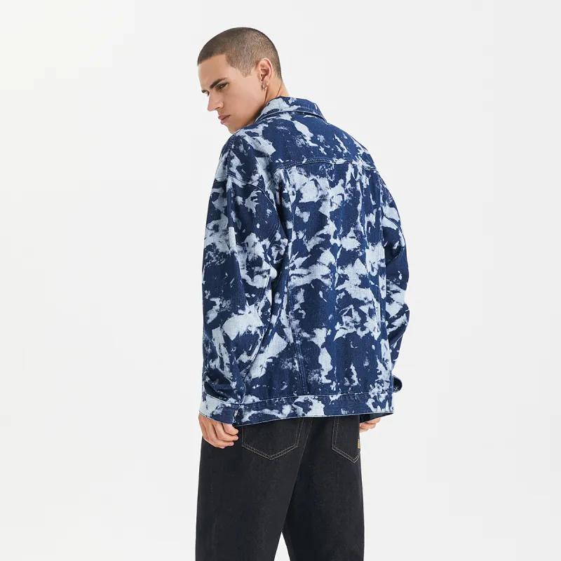 GUKUUL Loose Fit Denim Jacket Fall Unisex Dark Blue-3