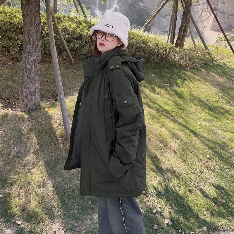 New Business Origin Solid Color Detachable Hood Loose Fit Thickened Mid Length Puffer Jacket Unisex-10