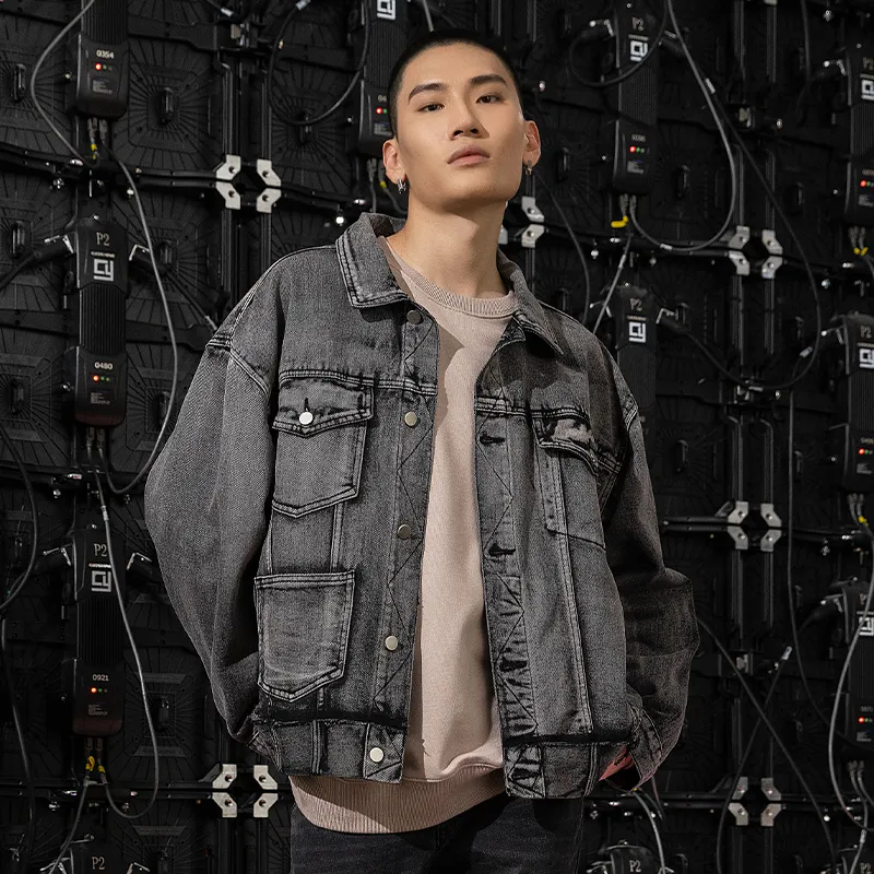 XINYINSU Denim Jacket Spring And Autumn Unisex Black-4