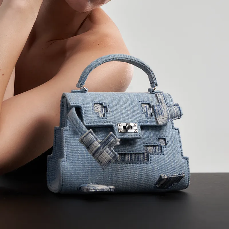 Margin Goods Denim Handbag Mini Women's Blue-4