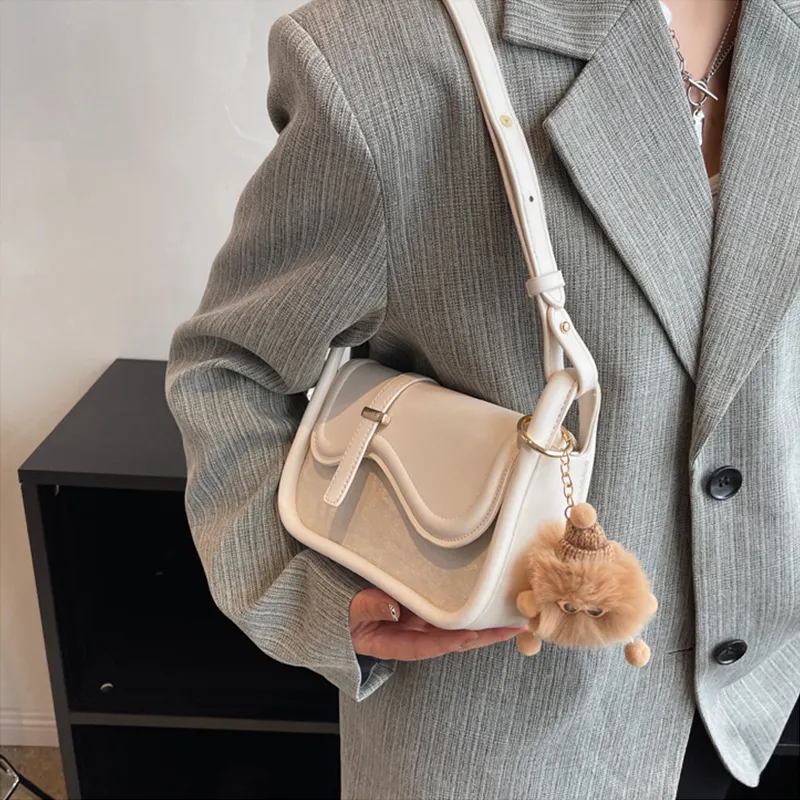 JANE KLAIN PU Saddle Bag, Shoulder Bag, Crossbody Bag Regular Women's White/Khaki/Dark Brown-1