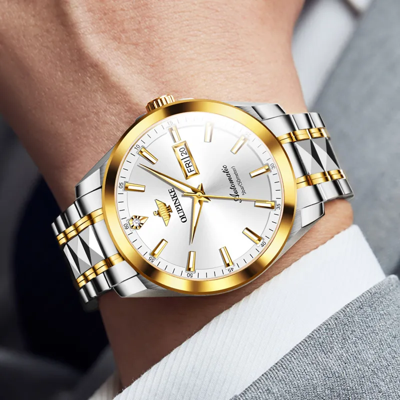 Oupinke Gaias Collection Mechanical Movement Stainless Steel Watchband Watch Men's Watches White Dial-5
