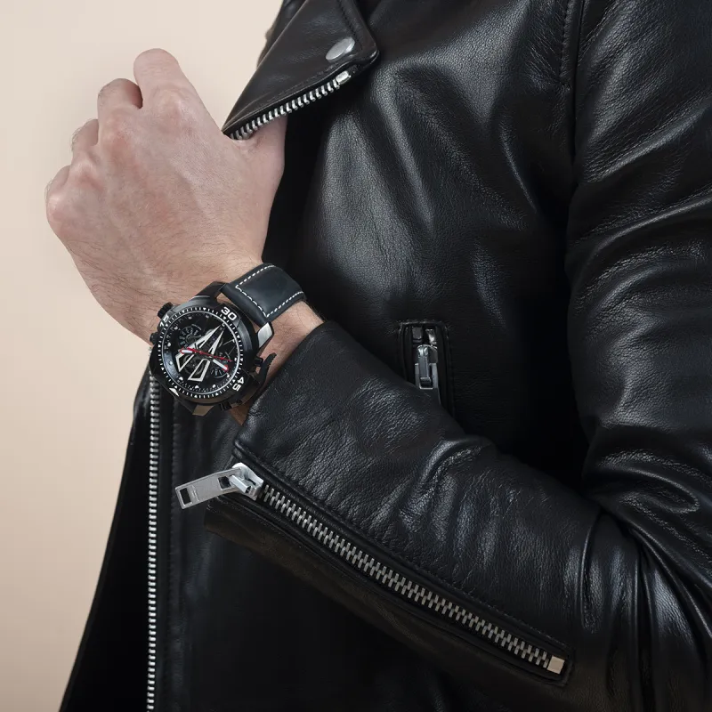 REEF TIGER Aurora Mechanical Movement Genuine Leather Strap Watch Men's Watches Black Dial-1