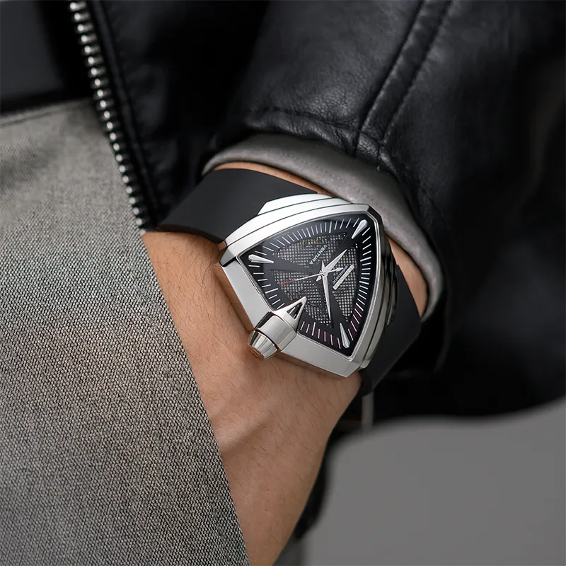 HAMILTON Automatic Mechanical Movement Men's Watches Watch 46mm Black Dial Stainless Steel Watch Case Rubber Strap-8