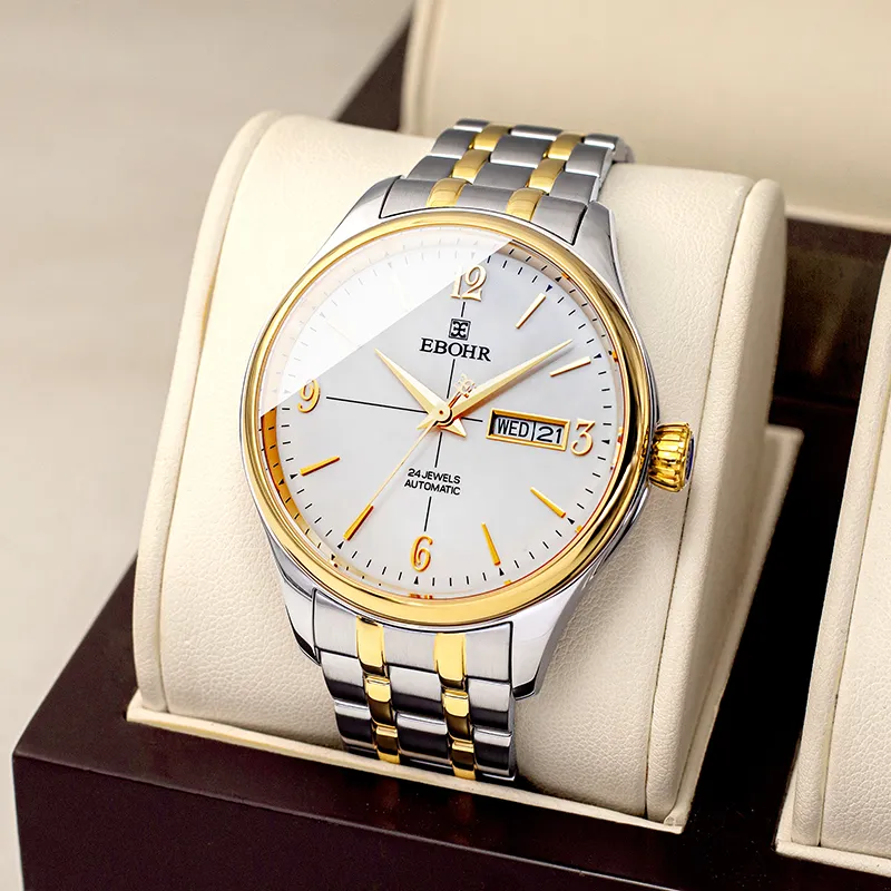 EBOHR Automatic Mechanical Movement Stainless Steel Strap Watch Men's Watches White Dial 11010319-1