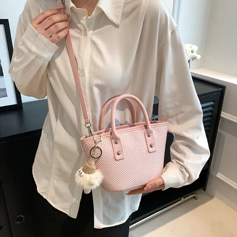JANE KLAIN PU Leather Bucket Bag Handbag Crossbody Bag Medium Size Women's Pink/White/Green-2