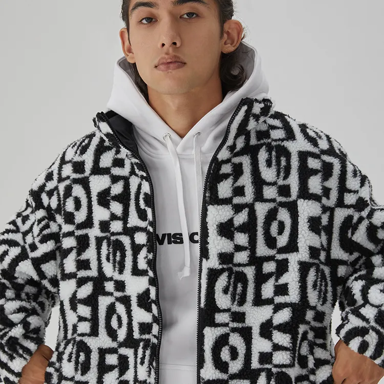 Vision Street Wear Velvet feel Coat Unisex Black White-2