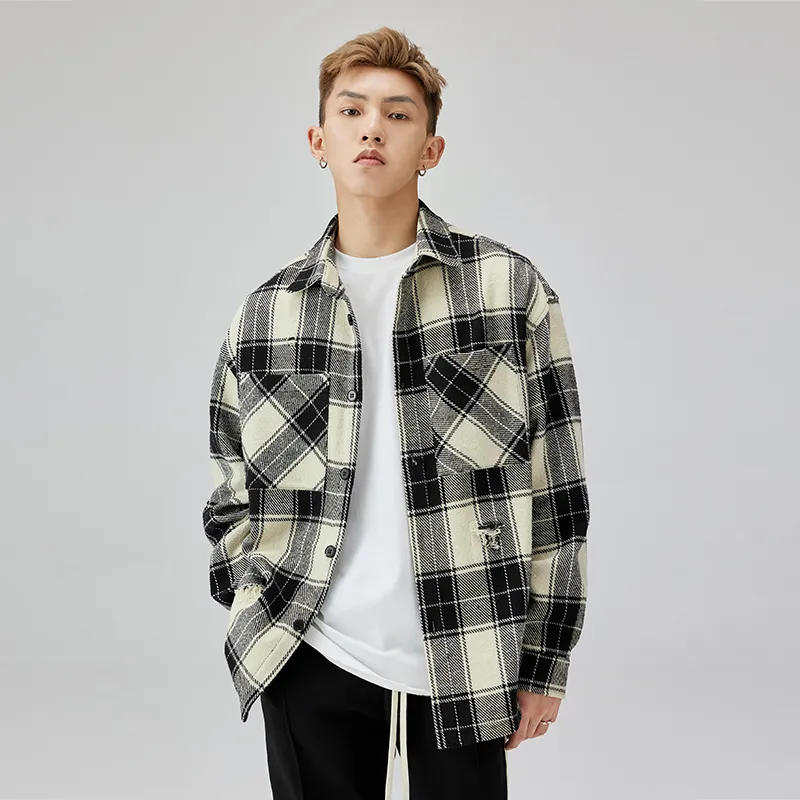 CHINISM Shirt Unisex Black Plaid Pattern-3