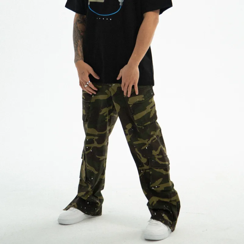 JUST VIBE Casual Pants Unisex Green Camouflage-3