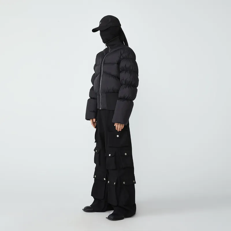 FRKM Solid Color Stand Collar Cropped Down Jacket Unisex Black-6