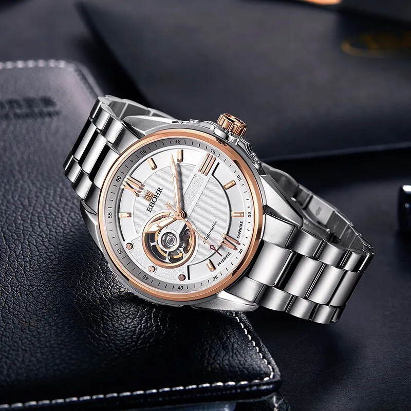 EBOHR Mechanical Movement Stainless Steel Strap Watch Men's Watches Blue Dial 17020111-7