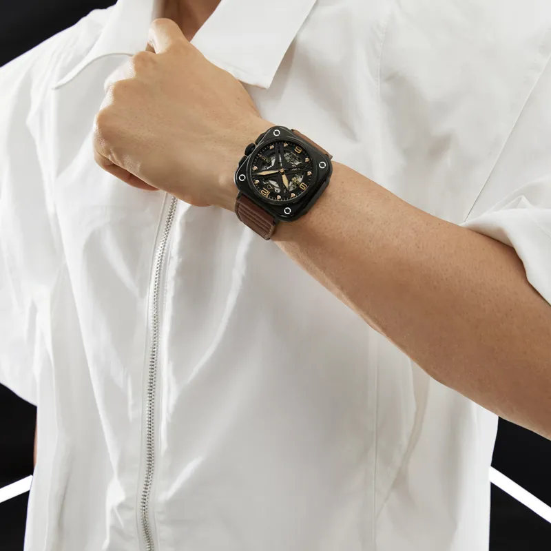 OLTO 8 X Navigator Collection Wrist Watch Automatic Mechanical Movement Genuine Leather Strap Black Dial Men's Watches-5