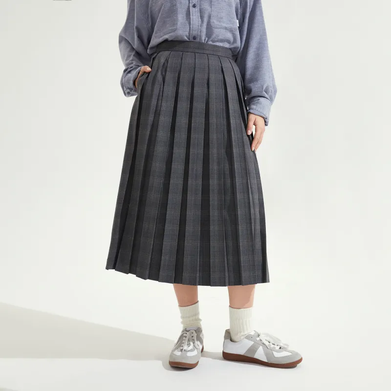 NOTHOMME Casual Long Skirts Women's Gray Plaid-2