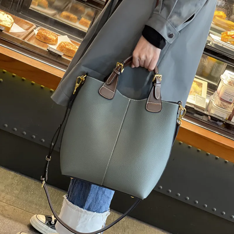VINEY Cow Leather Handbag Shoulder Bag Crossbody Bag Bucket Bag Large Size Women's Multicolor-1