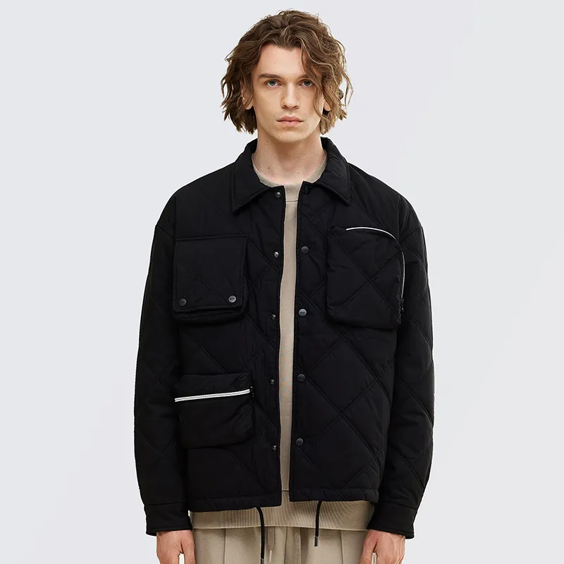 BAGGL Letter Solid Color Lapel Loose Fit Thickened Puffer Jacket Unisex-2