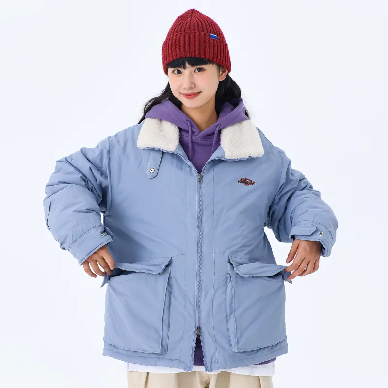KXLFCHN Letter Solid Color Lapel Loose Fit Puffer Jacket Unisex-17