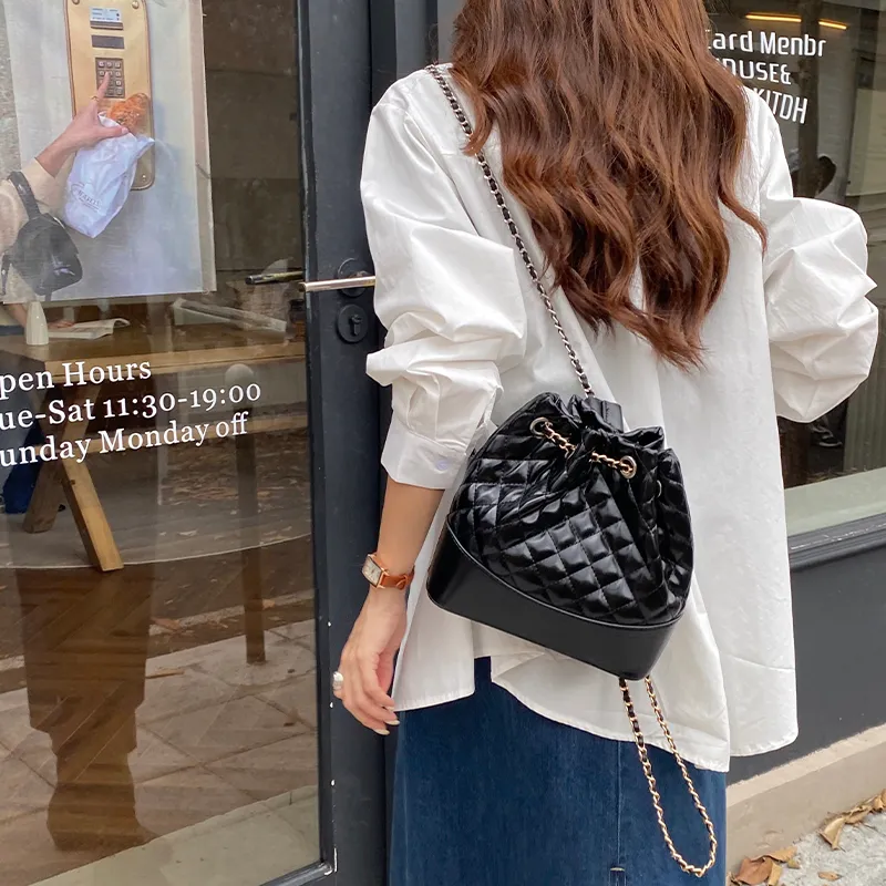 JANE KLAIN PU Bucket Bags Shoulder Bags Medium Size Women's Black White-4