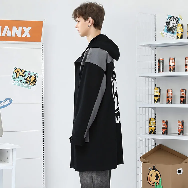 GENANX Trench Coats Unisex Black Gray Color-4