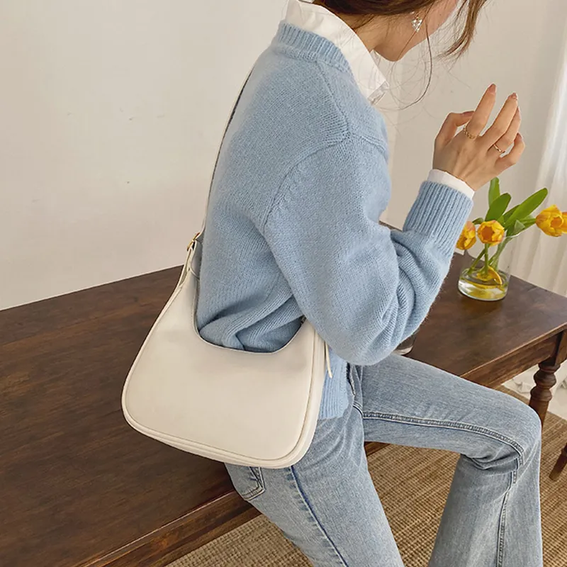 JANE KLAIN Artificial Leather Shoulder Bag Crescent Moon Bag Crossbody Bag Women's White-3