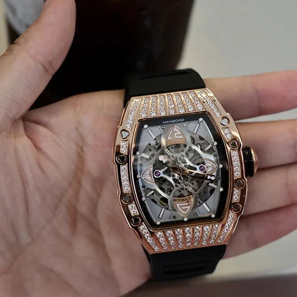 HANBORO Kings Series Automatic Mechanical Movement Rubber Strap Watch Men's Watches Gold Dial HBR989.2-MH-3
