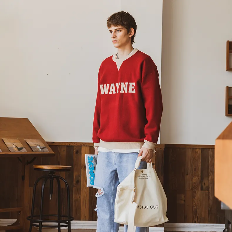WAYNEXZAVIER Loose Fit Sweater Men's Red-2