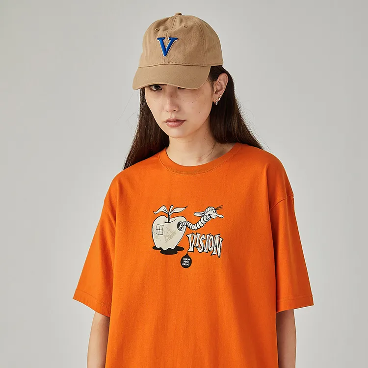 Vision Street Wear Drop Shoulder Sleeve Short Sleeved T Shirts Unisex Burnt Orange-4