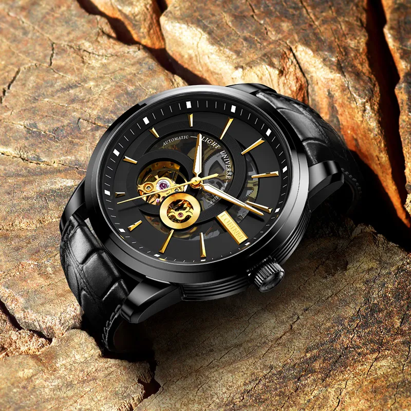 LOBINNI L Automatic Mechanical Movement Genuine Leather Strap Watch Men's Watches Black Dial-10