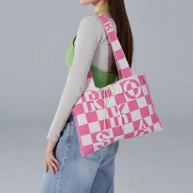 ROSA.K Blended Material Tote Bag, Handbag, Shoulder Bag Large Size Unisex Multicolor-11