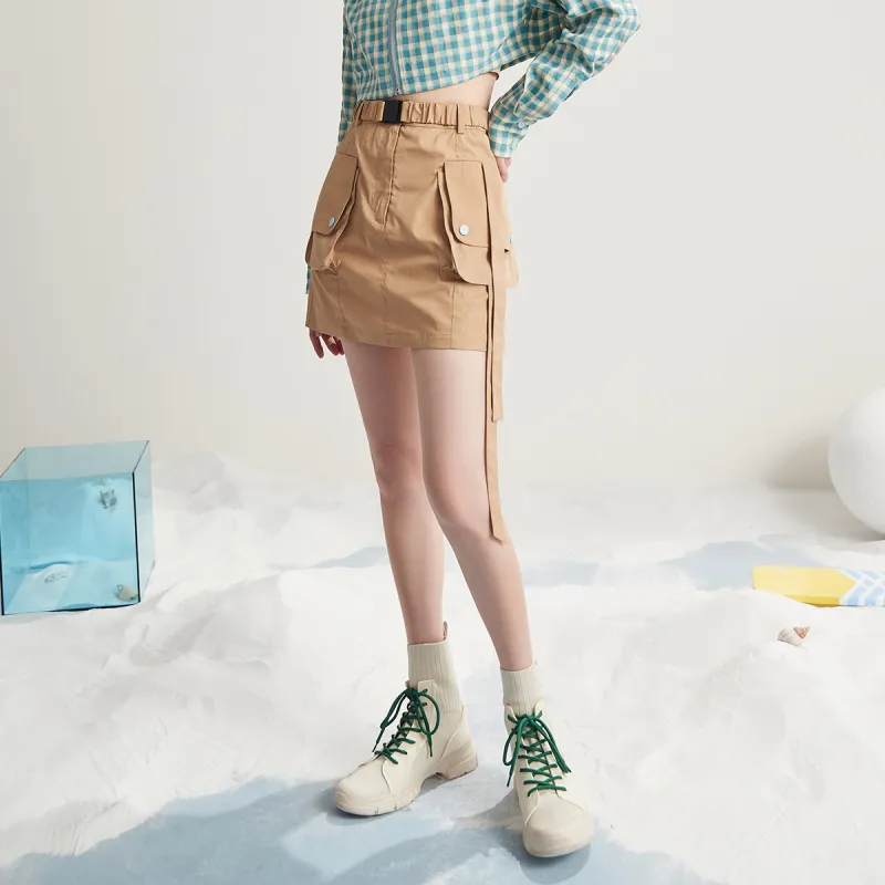 MITUAN Casual Short Skirts Women's Khaki-4
