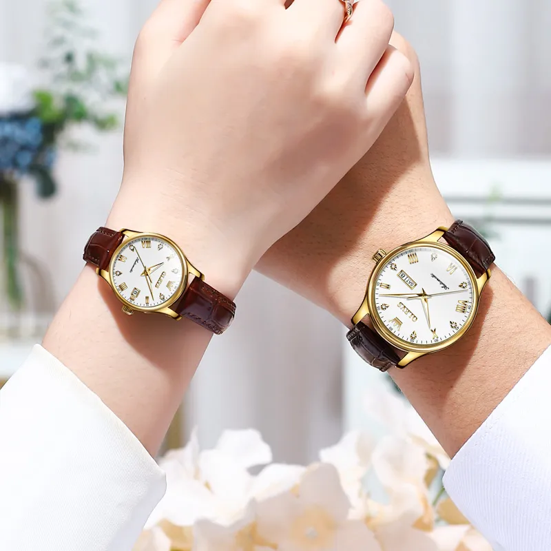 OLEVS Heart to Heart Knot Collection Mechanical Movement Leather Strap Watch Unisex White Dial-10