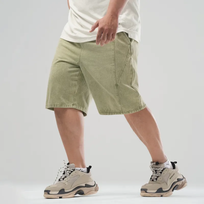 LUJIAMEN Denim Shorts Unisex Green-3