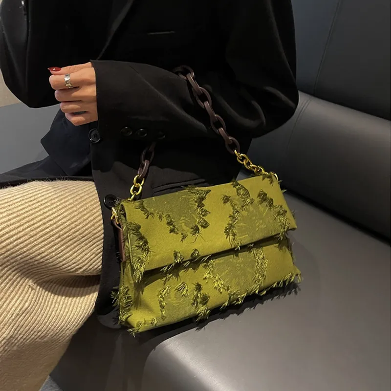 JANE KLAIN Canvas Bag, Small Square Bag, Shoulder Bag, Crossbody Bag Regular Women's Green-4