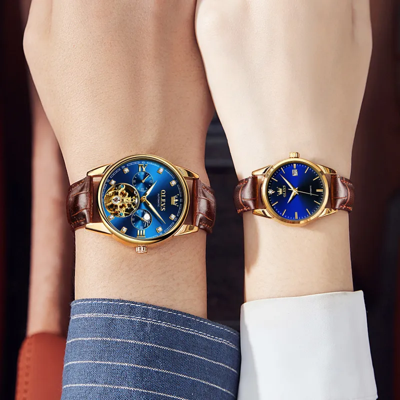 OLEVS Heart-to-Heart Knot Collection Mechanical Movement Leather Watch Bands Watch Unisex White Dial-3