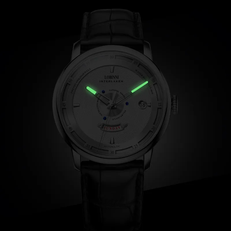 LOBINNI L Automatic Mechanical Movement Genuine Leather Strap Watch Men's Watches Black Dial-17