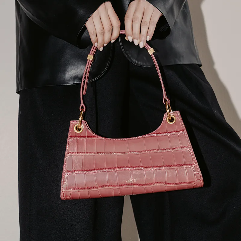 APEDE MOD Crocodile Pattern Cow Leather Frog Shoulder Bag Women's Litchi Color-3