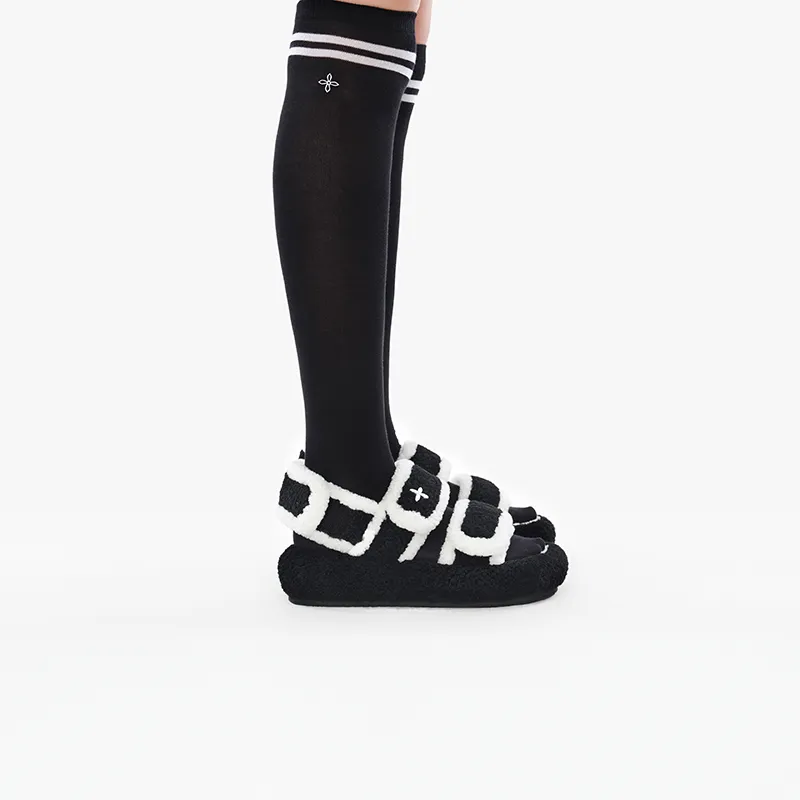 SMFK X Wonderland Abrasion Resistant Slide Slippers Women's Black White-5