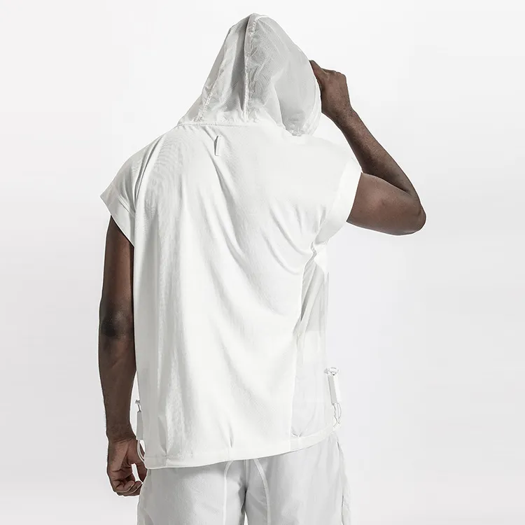 NORVINCY Breathable Solid Color 100% Cotton Sleeveless Hooded T Shirt Unisex-8