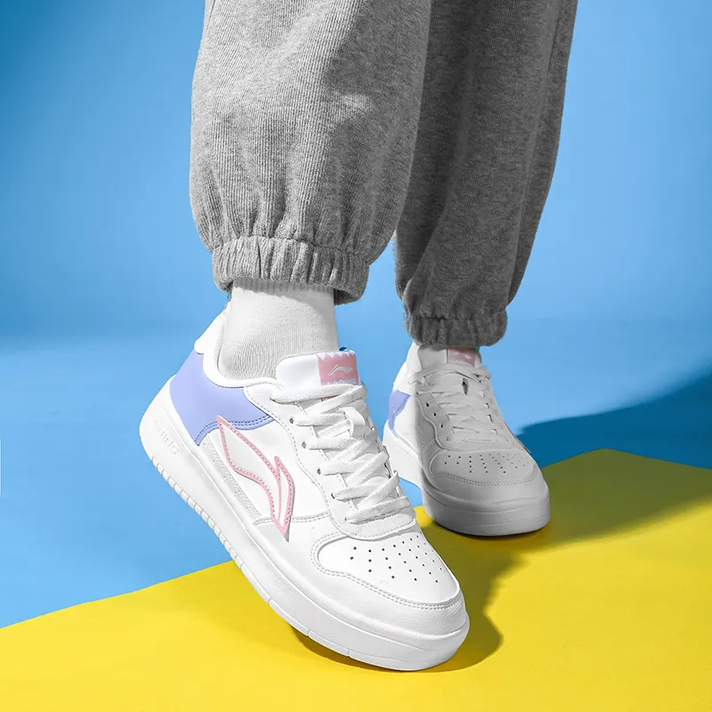 LINING Sports Life Collection Skateboard Shoes Women's Low Top Light Iris White-8